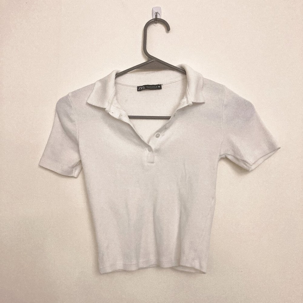 Zara White Polo Crop Top - Picture 1 of 3
